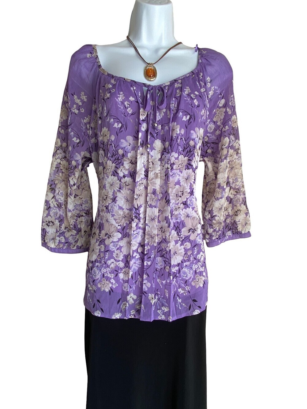 Sara Michelle Plus PXL Purple Floral Boho Tunic Blouse Cottagecore Fairycore